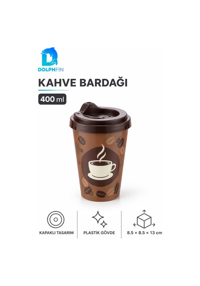 Desenli Kahve Bardağı 400 Ml Kapaklı Plastik İçecek Bardağı Çok Renkli