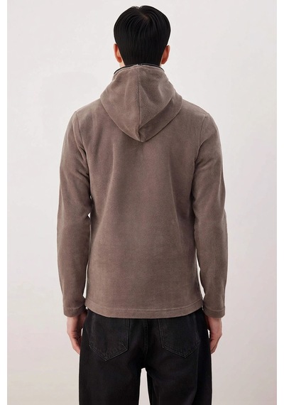 Benerly Erkek Kapüşonlu Standart Kol Polar Fermuarlı Sweatshirt Fonksiyon Bej