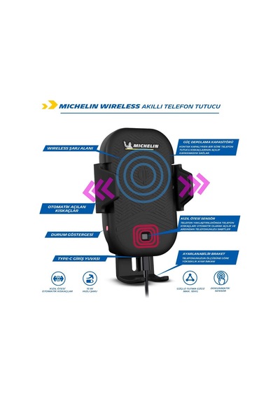 Michelin Mc33368 Wireless Telefon Şarj Cihazı Ve Dokunmatik Akıllı Telefon Tutucu Fr Mc33368 Renkli