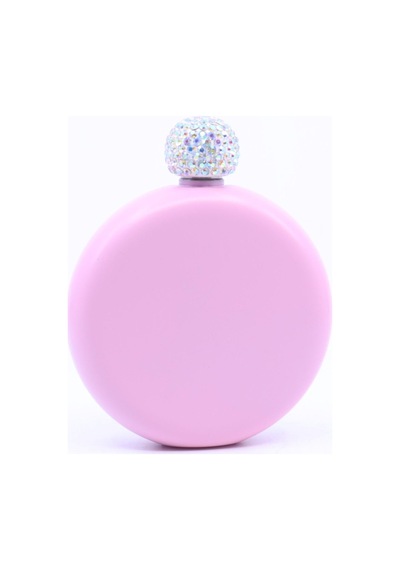 Paslanmaz Çelik Cep Matarası Taşlı Kapak - Pembe 5oz 148 Ml