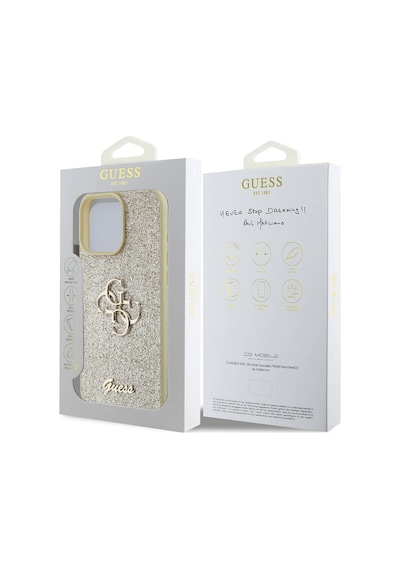 Apple iPhone 16 Pro Max Uyumlu Kılıf Guess Lisanslı 4g Büyük Metal Logolu Glitter Kapak Gold