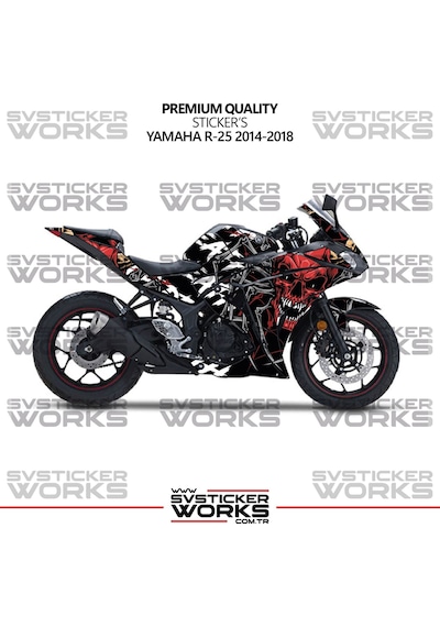 Yamaha R25 Kaplama Sticker Death Design Motor Kaplama Modeli Hazır Kit 2013-2018 Uyumlu Siyah