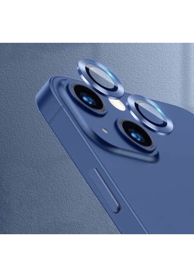 Apple İphone 13 Mini Kamera Koruyucu Lens Mercek Metal Çerçeveli 2li Set Mavi Blue