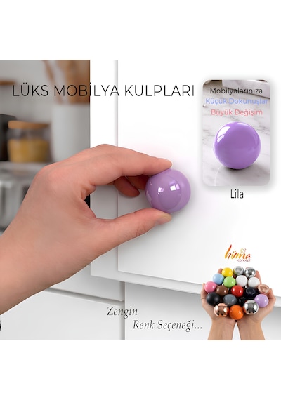 Sert Plastik Düğme Yuvarlak Top Lila Dolap Mobilya Mutfak Dolabı Çekmece Kulbu Kulpu Kulplar