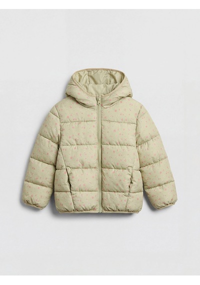 LC Waikiki Lcw Kids Yeşil Kapüşonlu Çiçekli Kız Çocuk Şişme Mont Lıght Green Prın