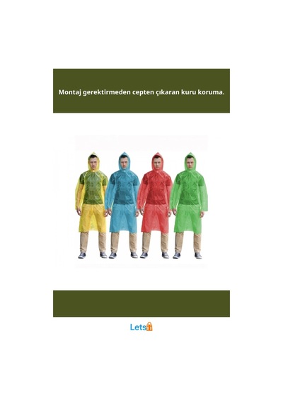 Letsii Kapüşonlu Naylon Cep Yağmurluk Su Geçirmez, Dayanıklı, Unisex Çok Renkli