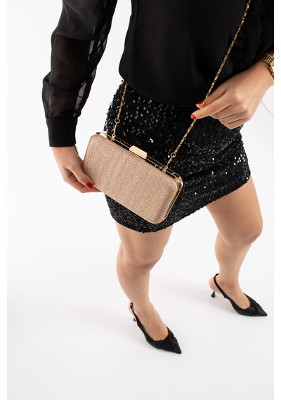 Daj Company Kadın Simli Düğün Şık Tasarım Abiye Portföy Clutch Kadın El Ve Omuz Çantası Altın