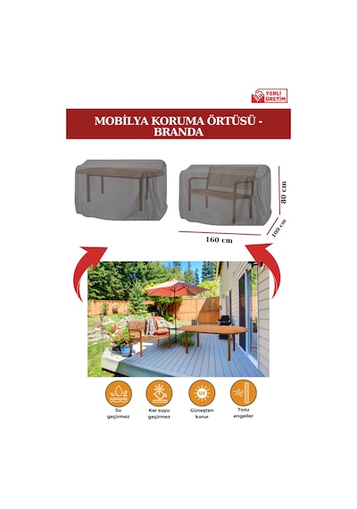 Gri Bahçe Mobilya Koruma Örtüsü Branda 160x100x80 Cm - Santimetre, Su Geçirmez, Güneşten Korur Gri