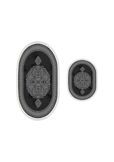 Alanur Trend Kaymaz Taban Oval Saçaklı Dijital Banyo Takımı Siyah