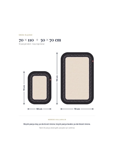 Banyo Paspası Takımı 70x110+50x70 Cm İç Trikot Ekru & Siyah