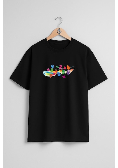 Bahriyeli Collection Oversize Matematik Sayılar Numbers Göğüs Tasarımlı Unisex T-shirt Siyah