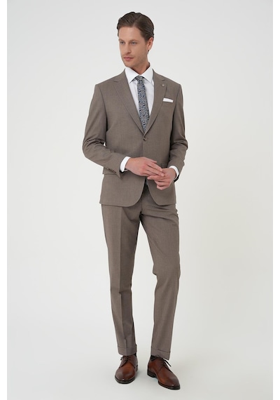 Efor Slim Fit Çift Yırtmaç Dokulu Esnek Klasik Vizon Takım Elbise Tk 915 Vizon