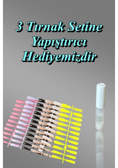 24 Adet Renkli Orta Uzun Küt Takma Tırnak 1134 Şeker Pembesi