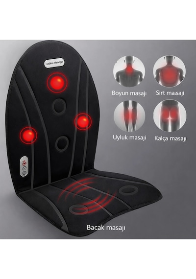 Glr Jb-618b Isıtmalı Masaj Minderi - 3 Motorlu Titreşimli Bel, Sırt Masaj Alet Siyah
