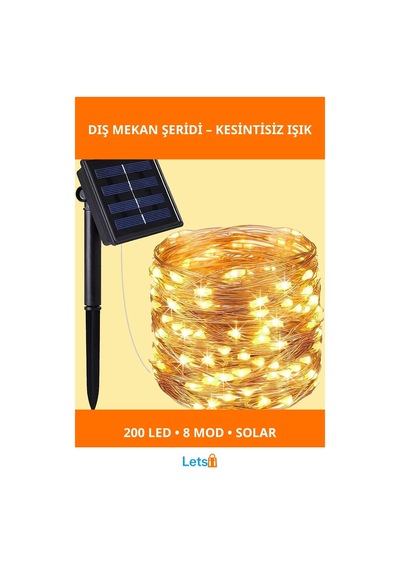 Güneş Enerjili 20 Metre 200 Led Su Geçirmez Dış Mekan Aydınlatma Şeridi