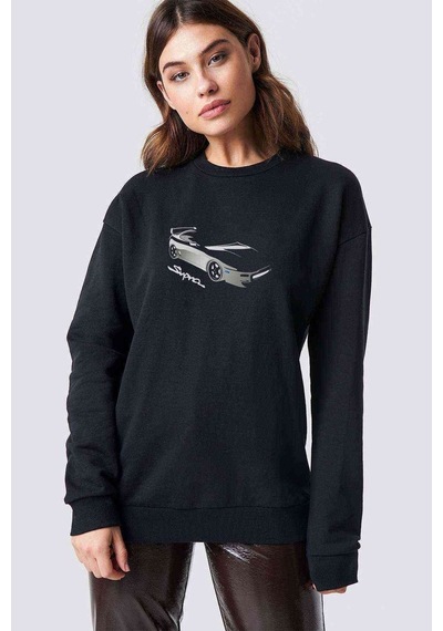 Supra Baskılı Siyah Kadın Sweashirt (534636486)