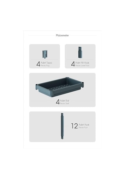 Mithra Life 4 Katlı Hazneli Plastik Gri Banyo Mutfak Balkon Düzenleyici Rafı Mıt1193 Açık Ahşap