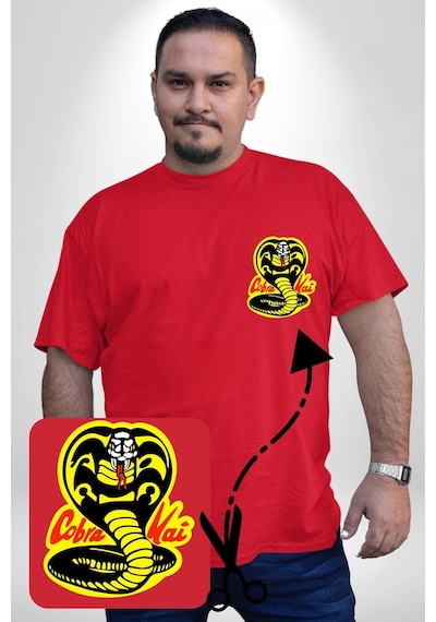 Angemiel Cobra Kai Karete Çocuk Yılan Logo Dizi Kırmızı Büyük Beden Kadın Basic Minimal Baskılı Tişört Kırmızı
