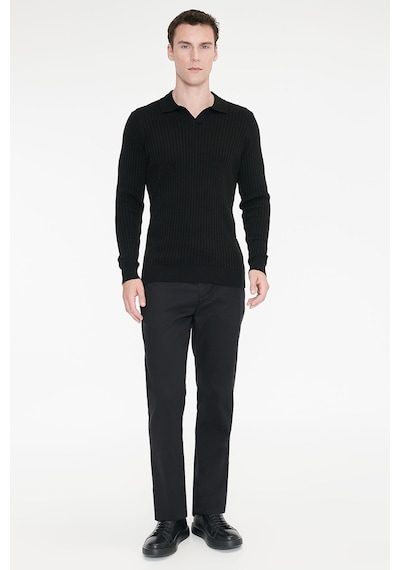 Ac&co Erkek Sıyah Pamuklu Comfort Fit Yan Cepli Armürlü Casual Esnek Pantolon Siyah