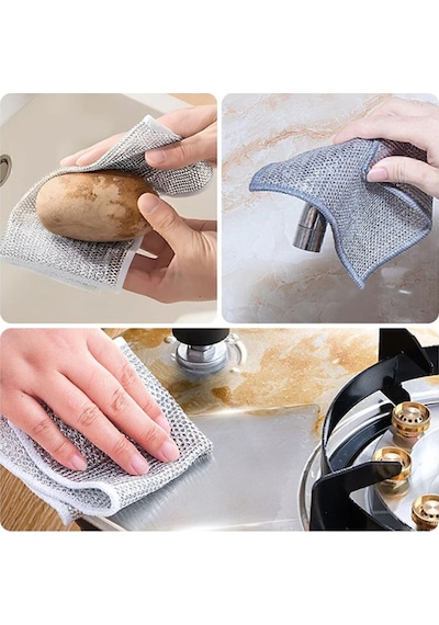 Mainshop 10 Adet Tel Bulaşık Bezi Çizmez Bulaşık Teli Çelik Bez 20x20 Cm Çift Katmanlı M-602 Gri
