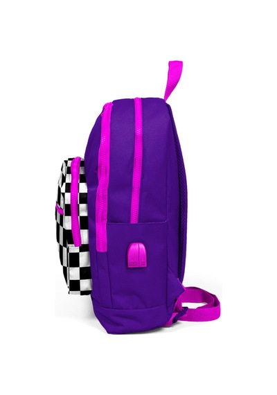 Coral High Kids Mor Dama Desenli Usb Şarjlı Kulaklık Çıkışlı Okul Çantası