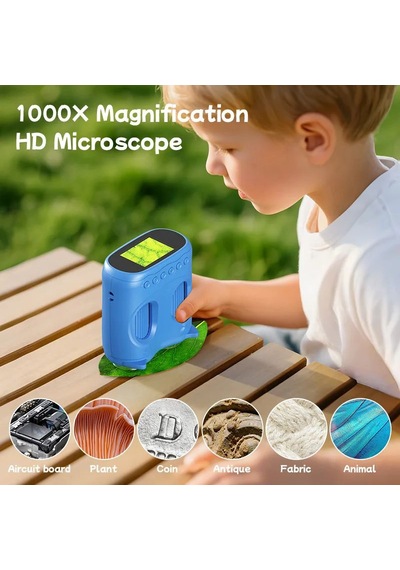 387 Mavi 2'si 1 Arada Dijital Çocuk Mikroskobu & Dürbün - 1000x Büyütme, 1000 Metre Menzil, 2 Mp Full Hd Ekranlı Eğitici Bilim Kiti