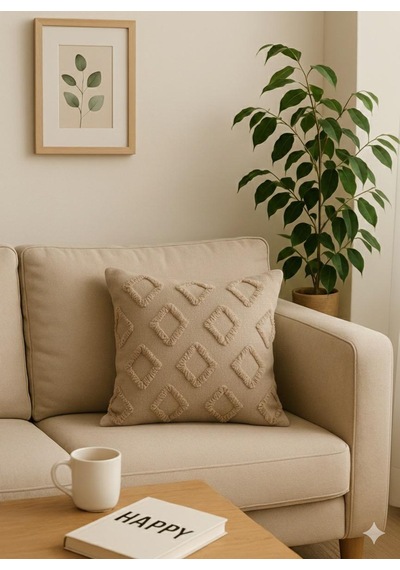 Kırlent Kılıfı 43x43 Cm Çift Taraflı, Fermuarlı, Lüks Şönil Kumaş Koltuk Örtüsü İle Uyumlu 1 Adet Bej