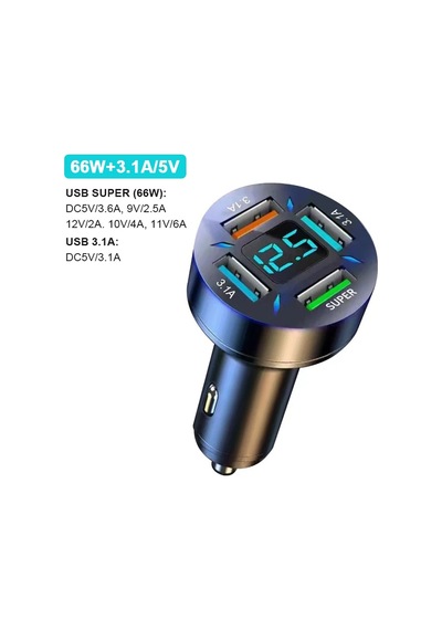 66w Araç Şarj Hızlı Şarj Çakmak Adaptörü 4-port Usb A + Usb C Hızlı Şarj Super Charge 1pc Super Charge 1pc