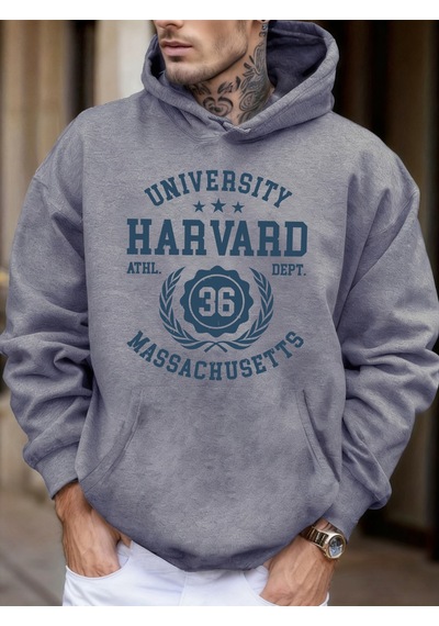 Startmore Startmoreüniversite Harvard Massachusetts Baskı Sonbahar Yumuşak Kapüşonlu Üst Erkek Polar Gevşek Kaza Gri