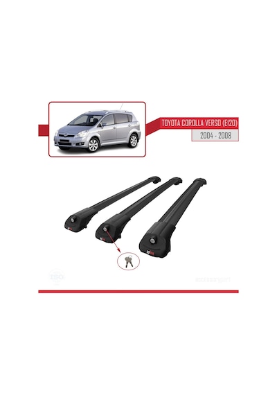 Toyota Corolla Verso E120 2004-2008 Arası İle Uyumlu Ace-1 Ara Atkı Tavan Barı Siyah 3 Adet Bar