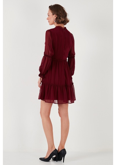 Lela Regular Fit Dik Yaka Büzgülü Astarlı Mini Bayan Elbise 611El345 Bordo Lela Regular Fit Dik Yaka Büzgülü Astarlı Mini Bayan Elbise 611El345 Bordo
