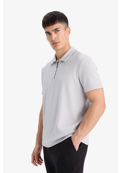 Defacto Regular Fit Polo Yaka Yarım Fermuarlı Pilise Kısa Kollu Tişört B7355ax25augr184 Gri