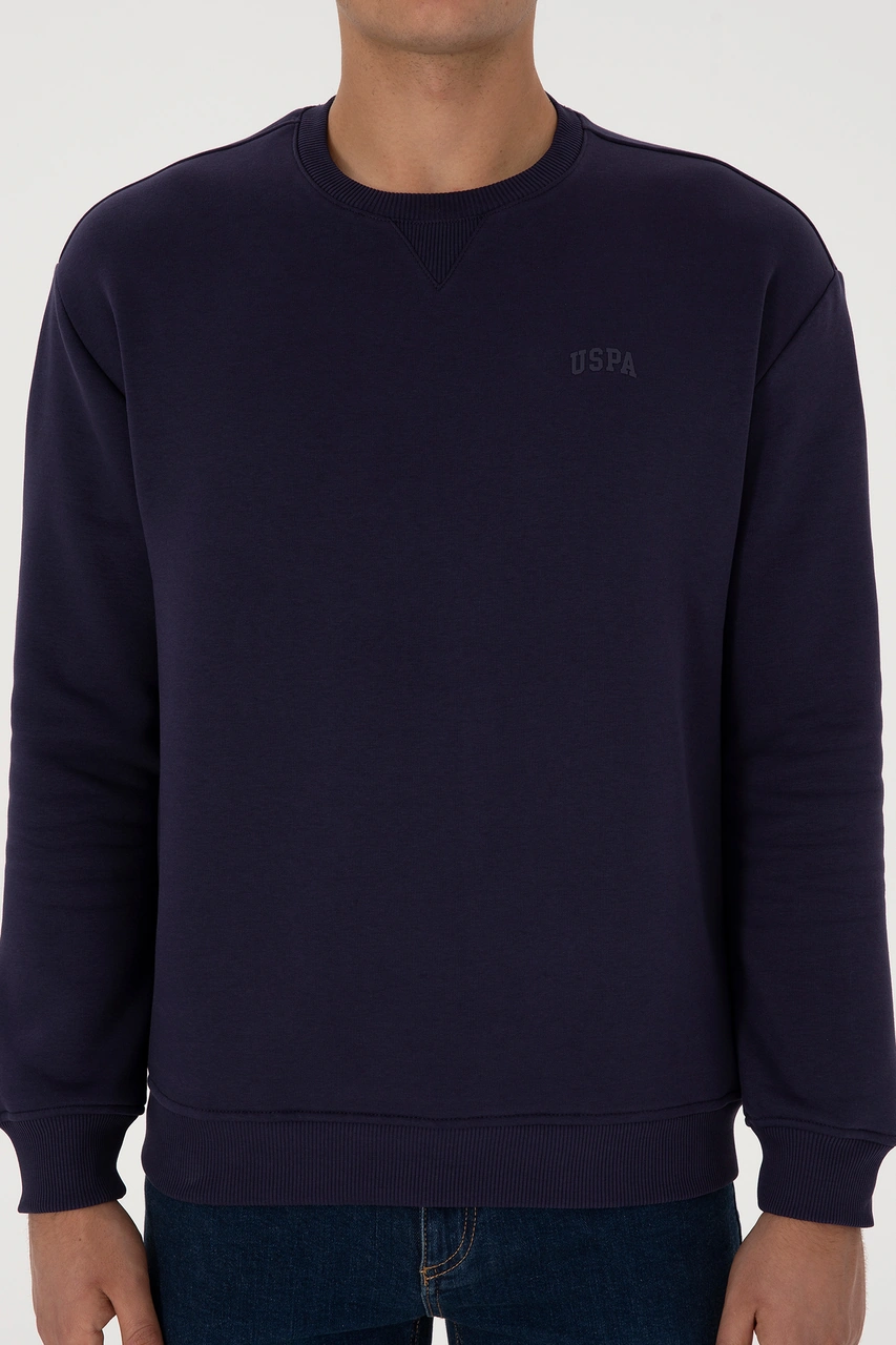 U.S. Polo Assn. Erkek Comfort Fit Bisiklet Yaka Şardonlu Mürdüm Basic Sweatshirt 50313757-VR074
