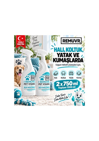Leke Çıkarıcı Enzimatik Sprey 750 Ml Halı Koltuk Kumaş Kedi Köpek İdrar Ve Koku Giderici X 2 Adet Kedi Köpek, Halı Koltuk Yatak