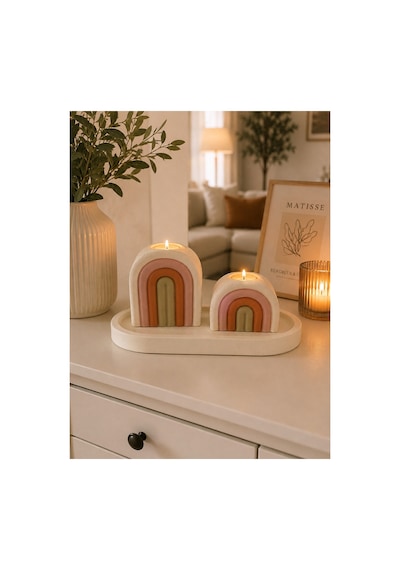 Rainbow Arch Dekoratif Mumluk Seti 2 Li Pembe