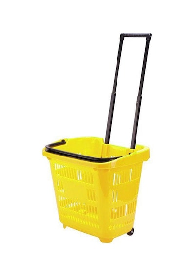 40 Lt Saplı Plastik Alışveriş Sepeti - Tekerlikli Market Sepeti Yeşil