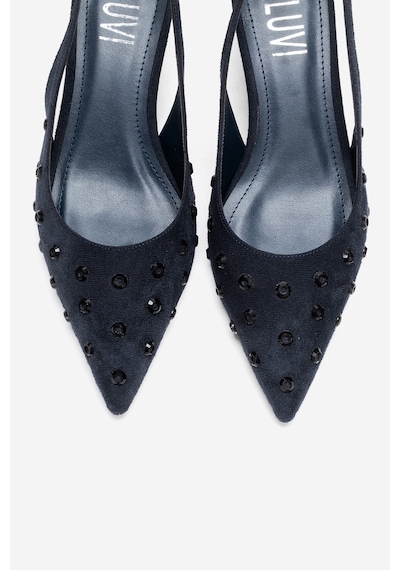Luvishoes Lorex Lacivert Süet Taşlı Kadın Topuklu Ayakkabı Lacivert