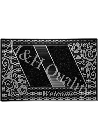 Çiçekli Modeli Welcome Yazlı Kapı Önü Paspası Gri Rengi Gri