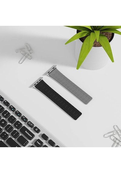 Apple Uyumlu  Watch 7 8 9 10 Serisi 45mm Kordon Şerit Çizgi İnce Dizayn Magnetik Strap 111