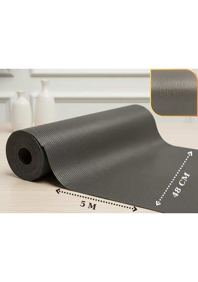 Almıtal 48 CM x 5 M Antrasit Çizgi Desenli Suni Deri. Çekmece Antrasit