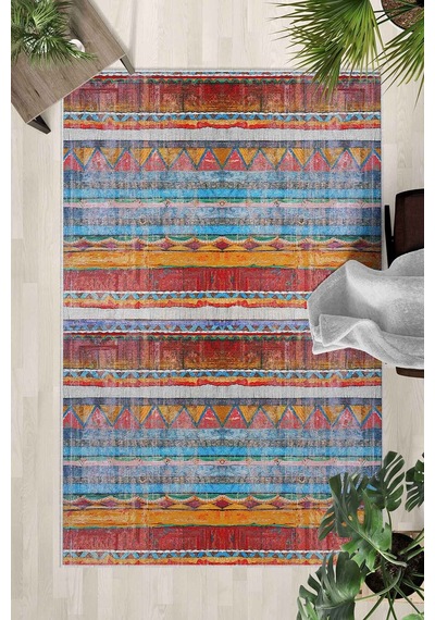 Yıkanabilir Kaymaz Taban Dijital Baskılı Halı Ve Yolluk Leke Tutmaz Salon & Mutfak Halısı - 0341 Çok Renkli