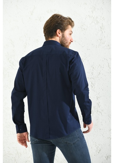 Slim Fit Uzun Kol Yıkamalı Gabardin Hediye Kutulu Erkek Gömlek Fs-001364 - Koyu Lacivert-1442