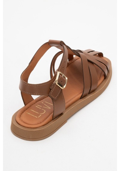 Luvishoes Luvi Shoes Andres Taba Hakiki Deri Kadın Sandalet Taba