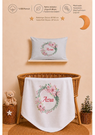 Pia Baby Kız Bebek Hastane Çıkışı 11 Parça %100 Pamuk Kişiye Özel İsimli Organik Baskılı Set 1024110x Ekru