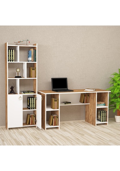 Kalenderdekor1 Kalender Dekor Avel-Twins Mayra 145 Cm Çalışma Masası Takımı 02 Beyaz  -  Meşe
