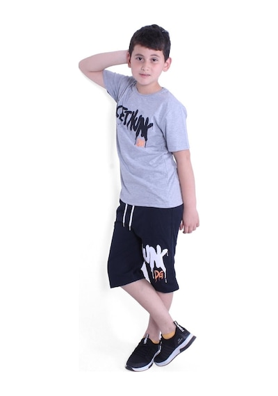 Fyk Kids Dg-nuk Yazı Baskılı Erkek Çocuk Yazlık Takım Melanj Gri