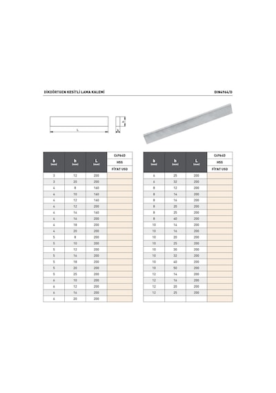 Fett 3x20x200mm Pld Dın4964d Hss Dikdörtgen Kesitli Lama Kalemi
