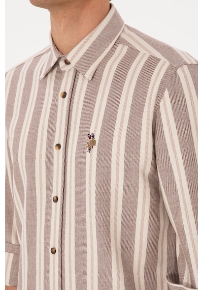 U.S. Polo Assn. Erkek Krem Çizgili Uzun Kollu Kahverengi Gömlek 50316546-VR233 U.S. Polo Assn. Erkek Krem Çizgili Uzun Kollu Kahverengi Gömlek 50316546-VR233
