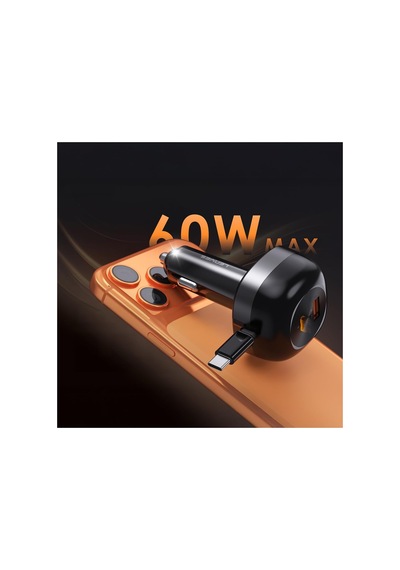 Ca59 Pd 60w Type-c Kablolu Hızlı Şarj Araç Şarj Aleti, Type-c + Usb-a Portlu, Siyah