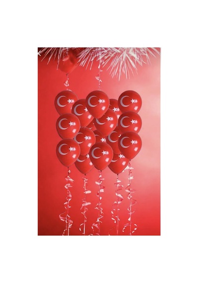 Türk Bayraklı Balon 30 Adet Kırmızı Kırmızı
